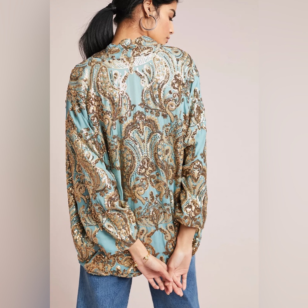 Anthropologie Glittering Gold Sequined Kimono - Picture 2 of 10